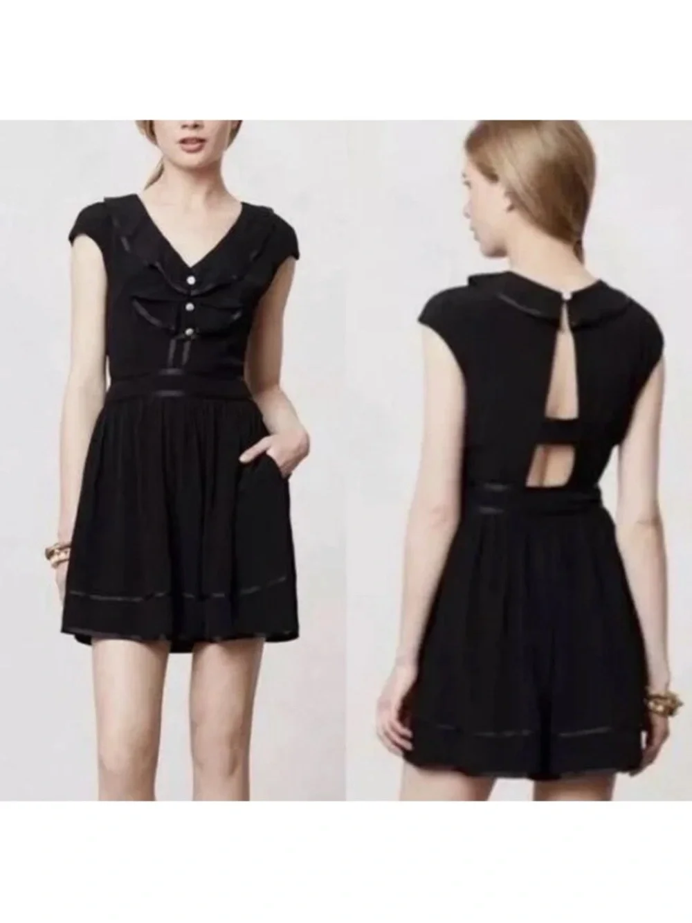 Anthropologie Elevenses Lexa Black Ruffle Romper Coquette Party Mini Size 8 NWT - Picture 1 of 8